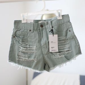 Forever 21 Distressed High Rise Turquoise Shorts